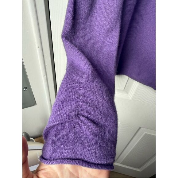 Garnet Hill Cashmere Small Purple Sweater Cardigan Ruffle Long Sleeve Soft Natur - Picture 5 of 6
